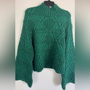 Sugar+Lips Green Knit Mock Neck Women's Sweater